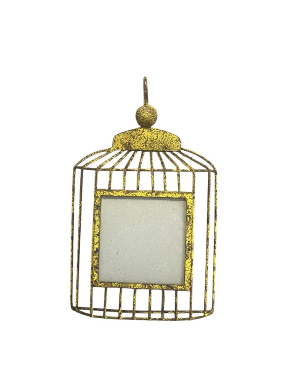 Distressed Metal Bird Cage Hanging Picture Frame Shabby Chic Yellow Farmhouse